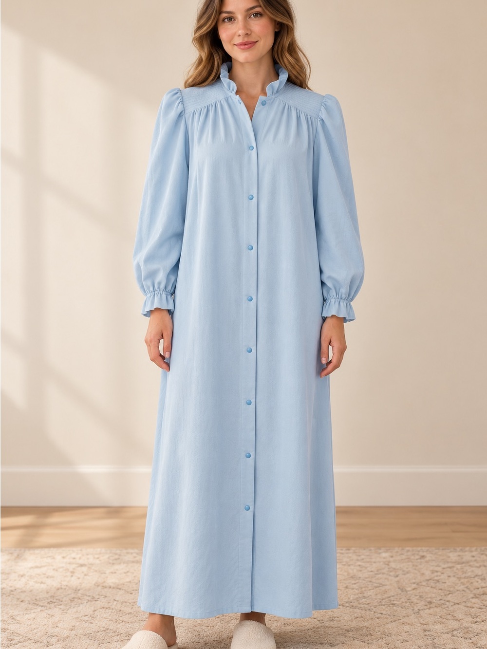 Vintage Sears Take-Along Light Blue Snap Front Robe